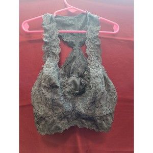 Bralette FELINA LINGERIE Women's Size Small Lace Gray Racer Back No Wire Floral